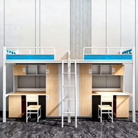 Lit superposé en métal simple pour dortoir scolaire, université, chambre à coucher, avec table et armoire pour 2 personnes