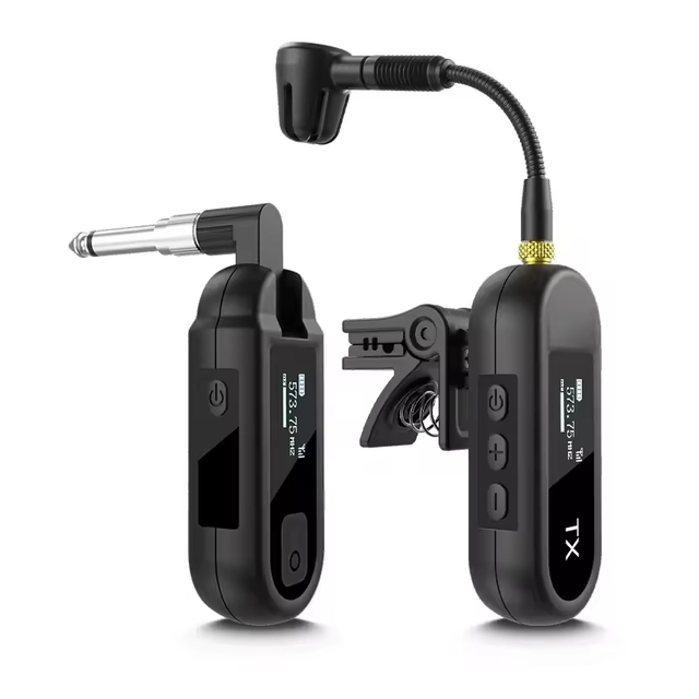 UHF Wireless Instrument Microphone System Clip-On Pickup Transmitter Receiver for Saxophone Trumpet Guitar with 6.35mm Plug