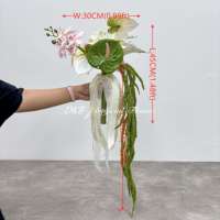 Bouquet réaliste en soie de mariée coréenne moderne Bouquet artificiel de rose Anthurium Phalaenopsis avec vigne suspendue