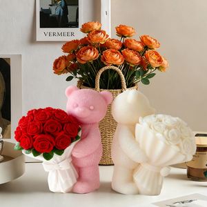 3D Rose Bear Candle <b>Mold</b> Bear Holding Bouquet Candle Silicone <b>Molds</b> for Candle Making Resin Aromatherapy Gypsum Wax Clay Craft - Product Image 5