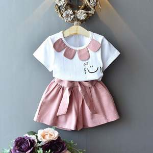 Conjunto de Camisa con Cuello de Encaje y Letras para Bebés y Niñas, Pantalones con Decoración de Lazo en Color Sólido, Ideal para Cumpleaños - Product Image 1