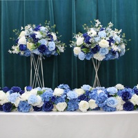 Rangkaian Bunga Sutra Buatan Tangan Warna Biru Royal Putih Peony Hydrangea untuk Dekorasi Pesta Pernikahan, Hiasan Tengah Meja, Mawar A4807