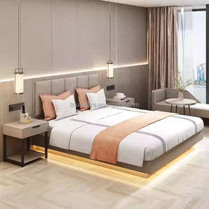 3 Star Hotel Bedroom Furniture Sets Twin Double King Bed with Integrated Wall Panel Headboard <b>TV</b> Unit Nightstands & Wardrobe - Product Image 5