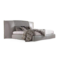 Lit double King Size, style italien moderne, luxe, tissu rembourré, cadre en pin, avec rangement