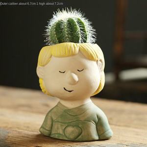 Venta al por mayor de diseño pintado a mano figura humana niña cara cerámica suculenta maceta planta Cactus <span class=keywords><strong>Macetas</strong></span> - Product Image 4