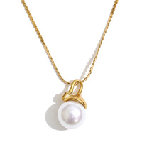 Collier pendentif en perles simulées vintage JINYOU 8338, plaqué or PVD, en acier inoxydable pour femmes