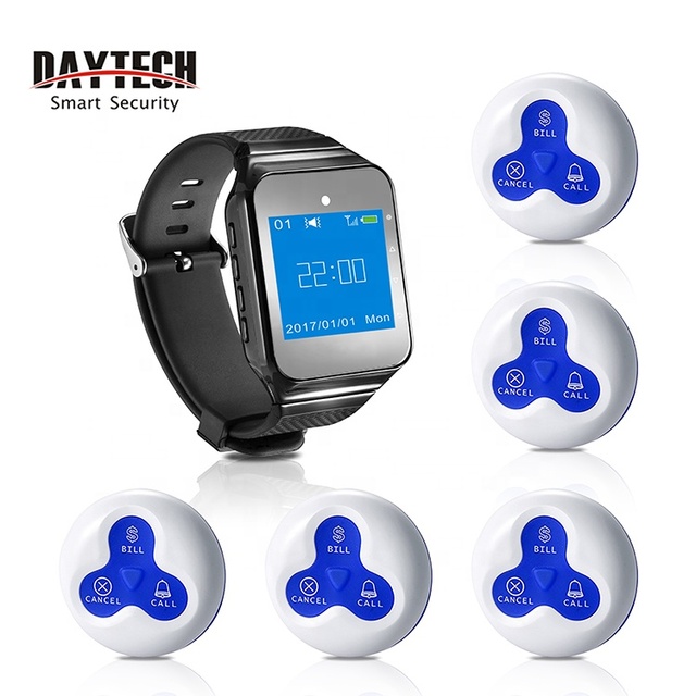 Daytech Wireless Restaurant Pager System Multi-function Waiter Wrist Watch Pager Receiver Waterproof Three Buttons