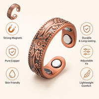 Bague ajustable de style vintage pour homme avec zircon, plaquée or, en cuivre pur, motif floral, pour fiançailles et soirées