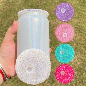 Couvercles en acrylique PP colorés et ornés de strass pour verres à bière type globe à neige de 16 oz – Expédition depuis l'entrepôt américain - Product Image 1