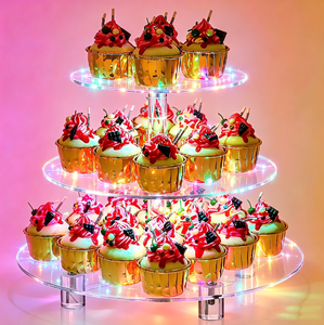 Grosir Pabrik Rak Kue Akrilik 3 Tingkat Ramah Lingkungan dengan Lampu LED untuk Pameran Kue Cupcake di Pesta Pernikahan, Ulang Tahun, dan Tahun Baru - Product Image 1
