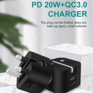 Mini Adaptador <span class=keywords><strong>de</strong></span> Carga Portátil Plegable con Enchufe del Reino Unido, USB Tipo C QC3.0, Carga Rápida, con Luz LED <span class=keywords><strong>de</strong></span> Carga para Teléfonos Celulares - Product Image 2