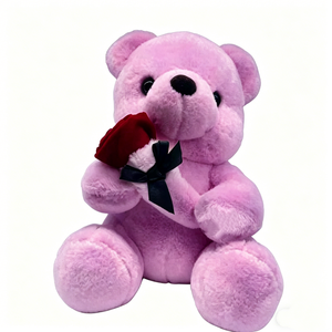 Customized Cartoon <b>Cute</b> Plush <b>Bear</b> Holding Red Rose with Black Bow Plush Pillow for Stress Relief and Valentine's Day - Product Image 3
