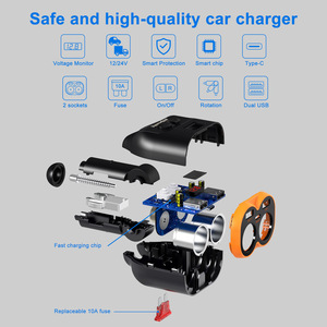 Cargador Rápido para Auto de 12V, Adaptador USB de 5 Puertos con Encendedor de Cigarrillos, Compatible con <span class=keywords><strong>iPhone</strong></span> y Samsung <span class=keywords><strong>12</strong></span>-24V - Product Image 3