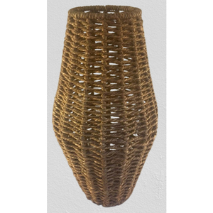 Vase à fleurs en fer et en herbe de mer pour salon, forme ronde, décoration d'intérieur, art déco, fer et rotin léger - Product Image 1