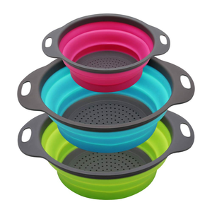 Inthetrend Eco-Friendly Blue Plastic Vegetable Strainer <b>Collapsible</b> Retractable Colander Set Lids Handle Washing Drying <b>Storage</b> - Product Image 1