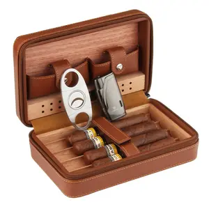 Boîte à cigares portable et humidificateur, boîte à cigares en cuir, trois pièces