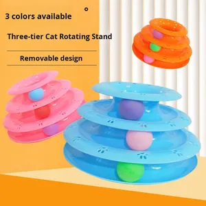 Jouet interactif pour <span class=keywords><strong>chat</strong></span> en plastique, plateau tournant à <span class=keywords><strong>3</strong></span> niveaux, puzzle pour animaux de compagnie, piste à billes pour chats et chatons d'intérieur - Product Image 3