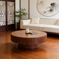 Table basse ronde élégante en bois avec lattes verticales – Table centrale moderne pour salon – Table en bois stylée – Meilleur prix