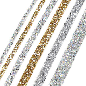 Tira de malla con diamantes de imitación color oro y plata de 10 mm para decoración de prendas y manualidades. - Product Image 4