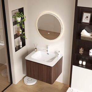 Medieval style walnut honeycomb bathroom cabinet combination bathroom ceramic integrated wash basin - Product Image 6