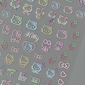 Наклейки для ногтей KT: 3D-дизайн с тиснением в виде кошки и сердца, милые, в корейском стиле, для студентов, водонепроницаемые, мультяшные, с дизайном клубники и банта - Product Image 3