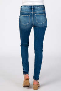 Pantalones vaqueros de maternidad Bufa, pantalones vaqueros de maternidad ajustados con inserción lateral desgastada azul para mujeres embarazadas de talla grande - Product Image 4
