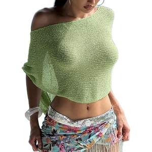 Poncho asymétrique en maille transparente à une épaule, léger, style crochet, tenue de plage pour les vacances d'été, coupe ample - Product Image 1