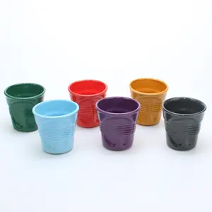 Promotional 150ml Set of 6 espresso cups crumpled Cups Beautiful wrinkled Mug set Creative Irregular Crumple Coffee Mug