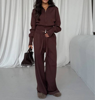 Ensemble chic pour femme automne-hiver 2026 : Cardigan tricoté zippé à manches longues coupe ajustée tendance + Pantalon à cordon de serrage