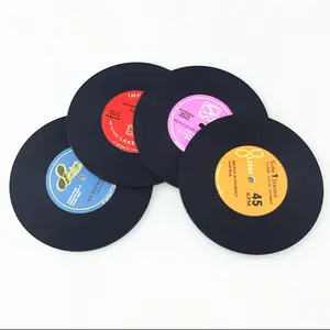 Benutzer definierte Logo Soft PVC Untersetzer Tasse Retro Vinyl Schallplatten Untersetzer 6 Stück ein Satz Vinyl Schallplatten Untersetzer