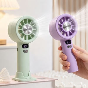 LingPan Portable Handheld Fan With Stand 5-Speed Digital Display USB Rechargeable <b>Battery</b> <b>Operated</b> Desk Fan - Product Image 2