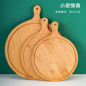 Plateau de service en bambou, assiette ronde en bois de 6 à 13 pouces pour pain, pizza, gâteau, vaisselle occidentale, plat de cuisine multi-usages - Product Image 5