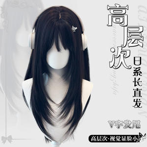 วิกผมลอนยาวสไตล์โลลิต้าแบบเต็มศีรษะสำหรับผู้หญิง ผมสังเคราะห์สีน้ำตาลเข้มแบบหลายชั้น พร้อมไรผมธรรมชาติ - Product Image 1