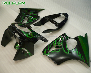 Las llamas verdes negro carrocería Kit de carenado ZX-6R para <span class=keywords><strong>Kawasaki</strong></span> <span class=keywords><strong>ZX6R</strong></span> 98 99 636 ZX 6R <span class=keywords><strong>1998</strong></span>, 1999 de 636 carenado de motocicleta kit de - Product Image 1