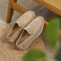 Mocassins en daim respirants et confortables, tissés, à enfiler, légers, style britannique, chaussures décontractées pour l'été
