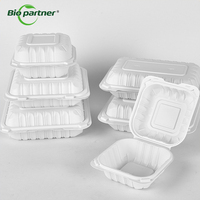 Boîte alimentaire jetable à 3 compartiments, écologique, blanche, rectangulaire, en plastique MFPP PP, avec couvercle à charnière, emballage pour boîte à lunch