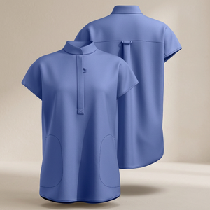 Kitmaz Women's Medical Mandarin Collar Woven <b>Scrub</b> <b>Tops</b>-Soft Stretch Oversized Fit with 3 Pockets - Product Image 3