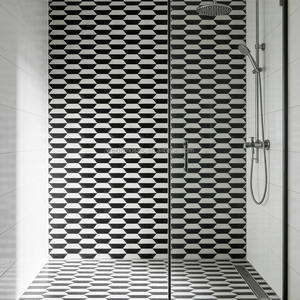 Mosaïque de marbre en forme de flèche noire <span class=keywords><strong>et</strong></span> blanche, mosaïque en <span class=keywords><strong>chevron</strong></span>, panneau décoratif de qualité supérieure pour mur de douche, intérieur de salle de bain - Product Image 3