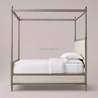 Hochwertiges Stoff-Himmelbett mit Fußteil aus Massivholz Eiche King-Queen-Size-Bett für Schlafzimmermöbel