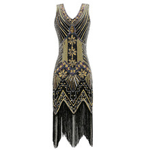 Femmes <span class=keywords><strong>1920</strong></span> s <span class=keywords><strong>Vintage</strong></span> Great Gatsby <span class=keywords><strong>Robe</strong></span> à paillettes Col V Tassels Bodycon <span class=keywords><strong>Robe</strong></span> de soirée perlée Robes à clapet - Product Image 2