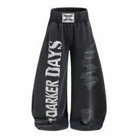 Pantalon de survêtement large pour homme, style Hip Hop Mid Street, délavé et vieilli, avec lettres imprimées OEM, design déchiré, cordon de serrage, été