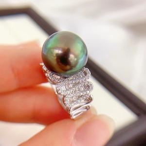 Bague en argent S925 avec perle ronde de 13-12 mm, forte luminosité, vert paon, boîte cadeau artisanale en or K, vente en gros du fabricant - Product Image 4