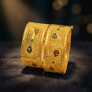 Venta al por mayor de brazalete Kada de latón chapado en oro tinte, brazalete Kada de oro tradicional, brazaletes de moda, joyería llena de oro tinte Oro Joyeria. - Product Image 5