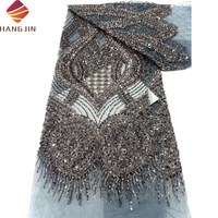 Tissu en dentelle de tulle brodé de perles élégantes, dentelle africaine à sequins, tissus de dentelle perlée 2025 pour robes de soirée féminines