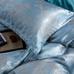 Klassisches Europäisches Seidenbettwäsche-Set Jacquard Blaue Bettdecke Familien-Mikrofaser-Polyester Vierteiliges Sabanas Bettwäsche-Set - Product Image 5