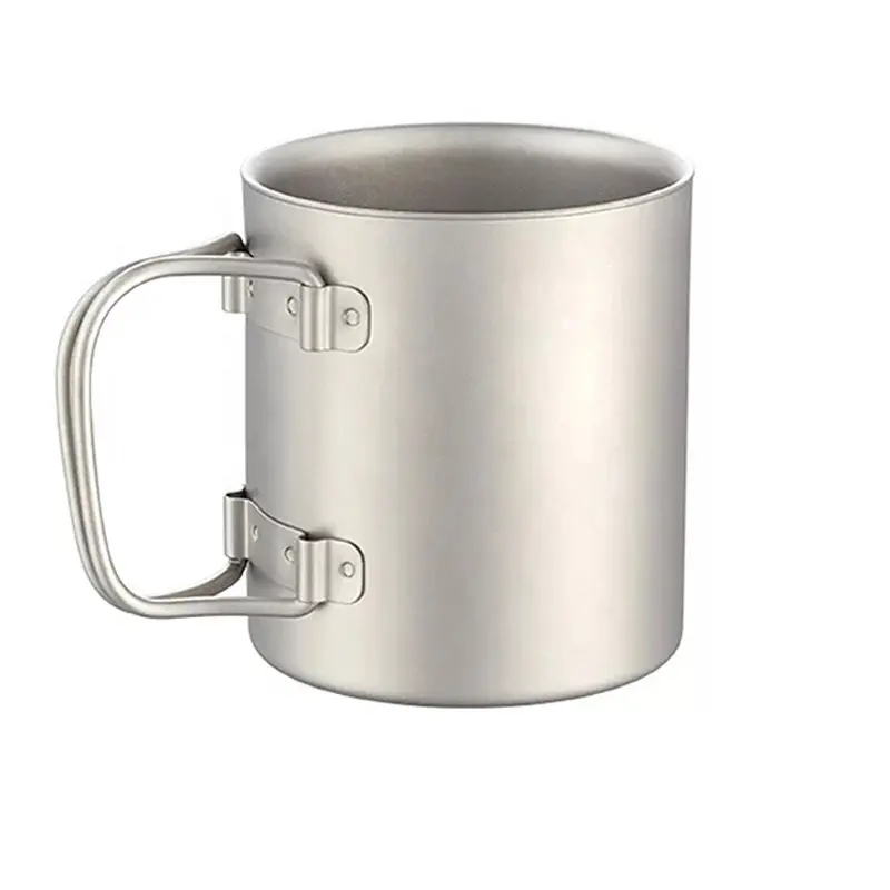 Ultraleichtes Camping Metall 450ml Kaffeetasse Camping zubehör Titan isolierte doppelwandige Tasse