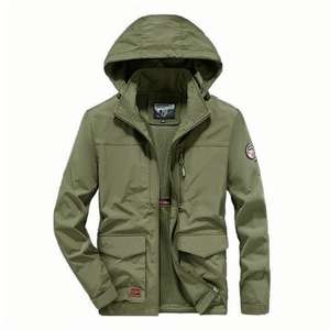 批发定制男式夹克高品质尼龙缎面风衣带兜帽休闲风格纯色 - Product Image 2