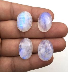 Wholesale 4 Pieces 2019 Natural Blue Flashy Rainbow <b>Moonstone</b> High Quality Genuine Stone Beads in Oval Shape Cabochons - Product Image 1