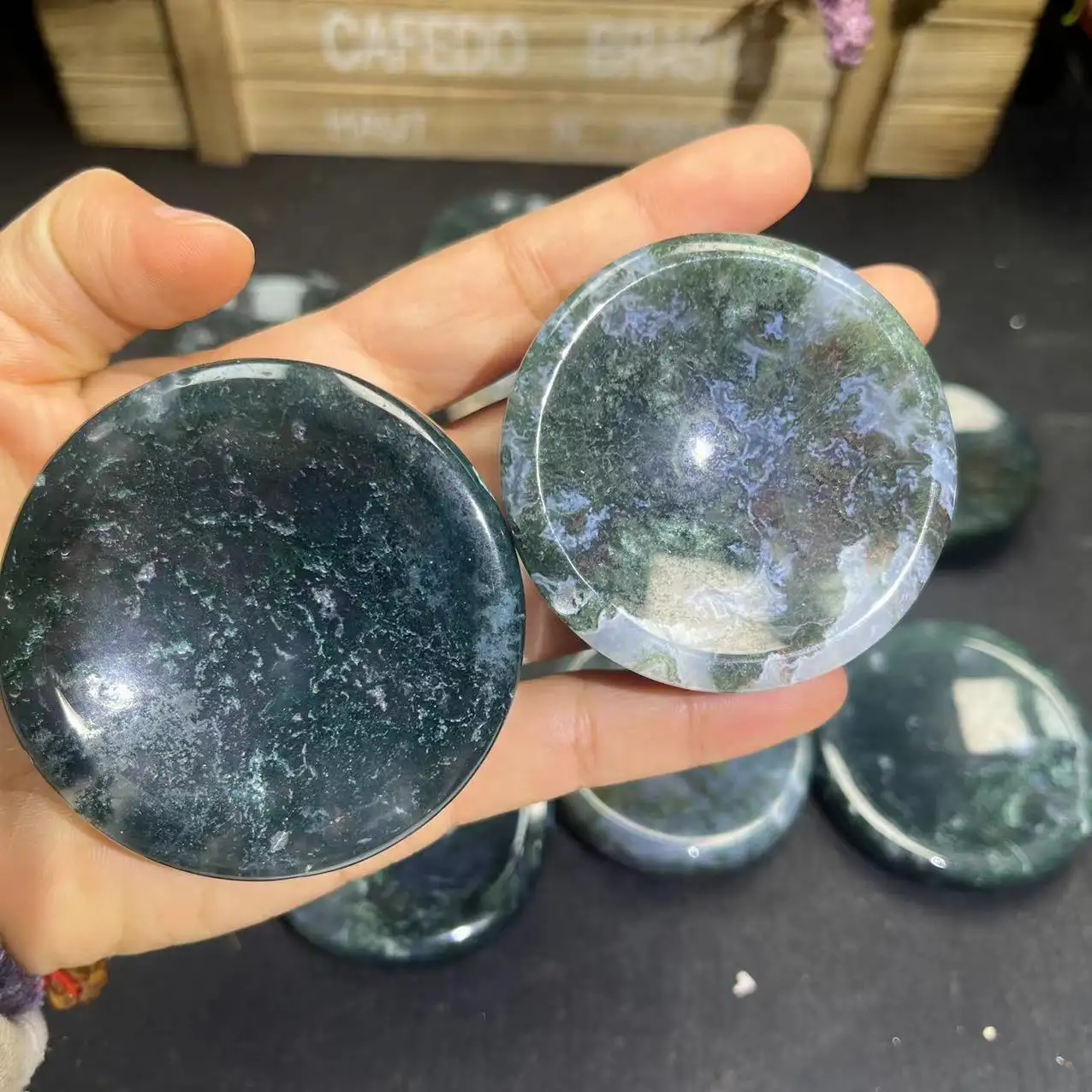 Offre Spéciale pierres de guérison sculptées à la main bols en cristal bol en agate de mousse pour la décoration