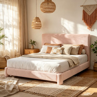 Lit rembourré en polaire Teddy en promotion, tête de lit large et simple, lit plateforme, mobilier de chambre personnalisé pour la maison